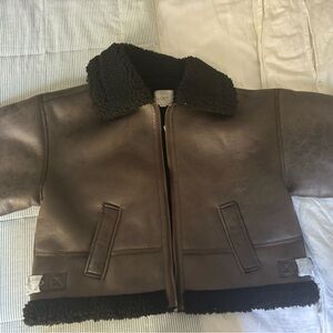 Loft - Petite Crackle Faux Suede Sherpa Aviator Jacket